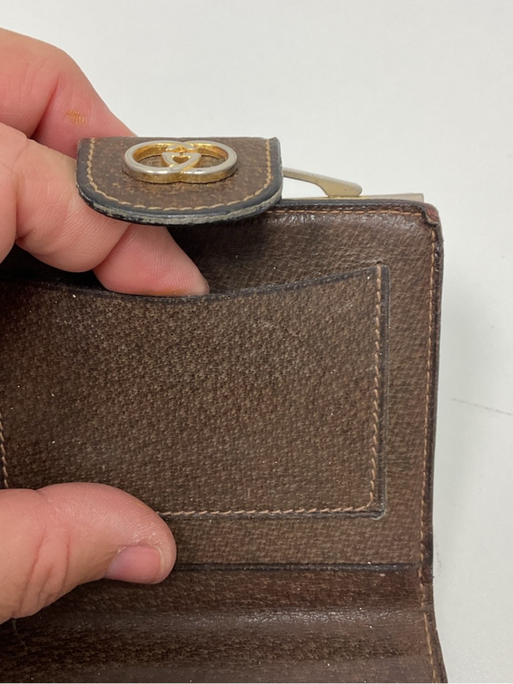 Gucci Vintage GG Supreme Wallet Brown Leather Trim Bifold Snap Coin Purse Italy - Picture 8 of 16